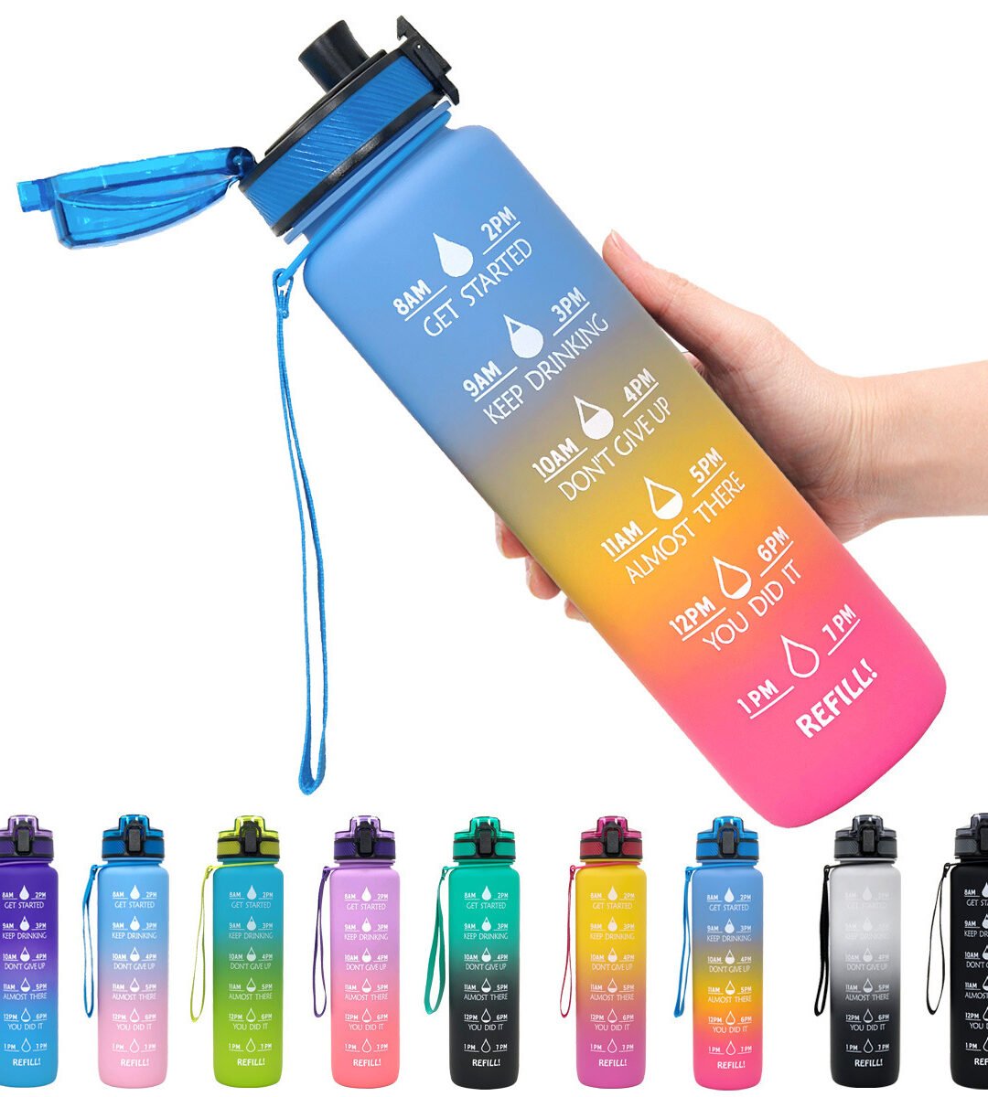 1L Tritan Water Bottle With Time Marker Bounce Cover Motivational Water Bottle Cycling Leakproof Cup For Sports Fitness Bottles